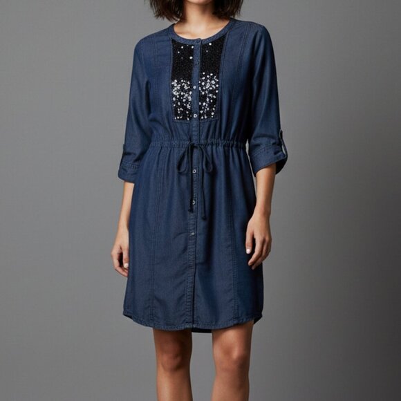 DKNY Jeans Sequin Embellished Denim Shirtdress - Picture 1 of 11
